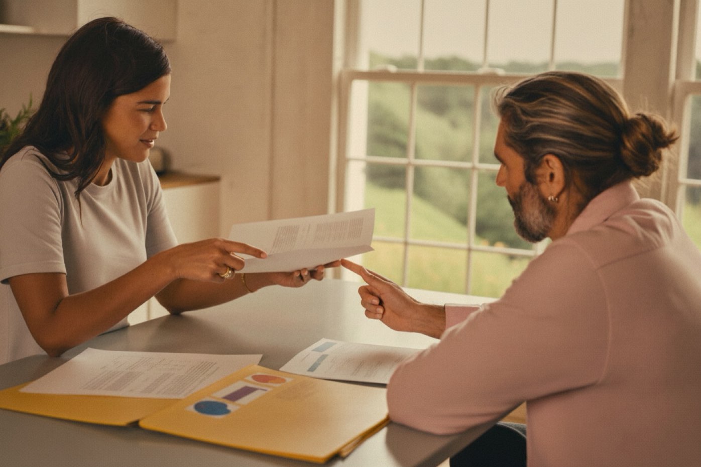 A member and an advisor going through a document together